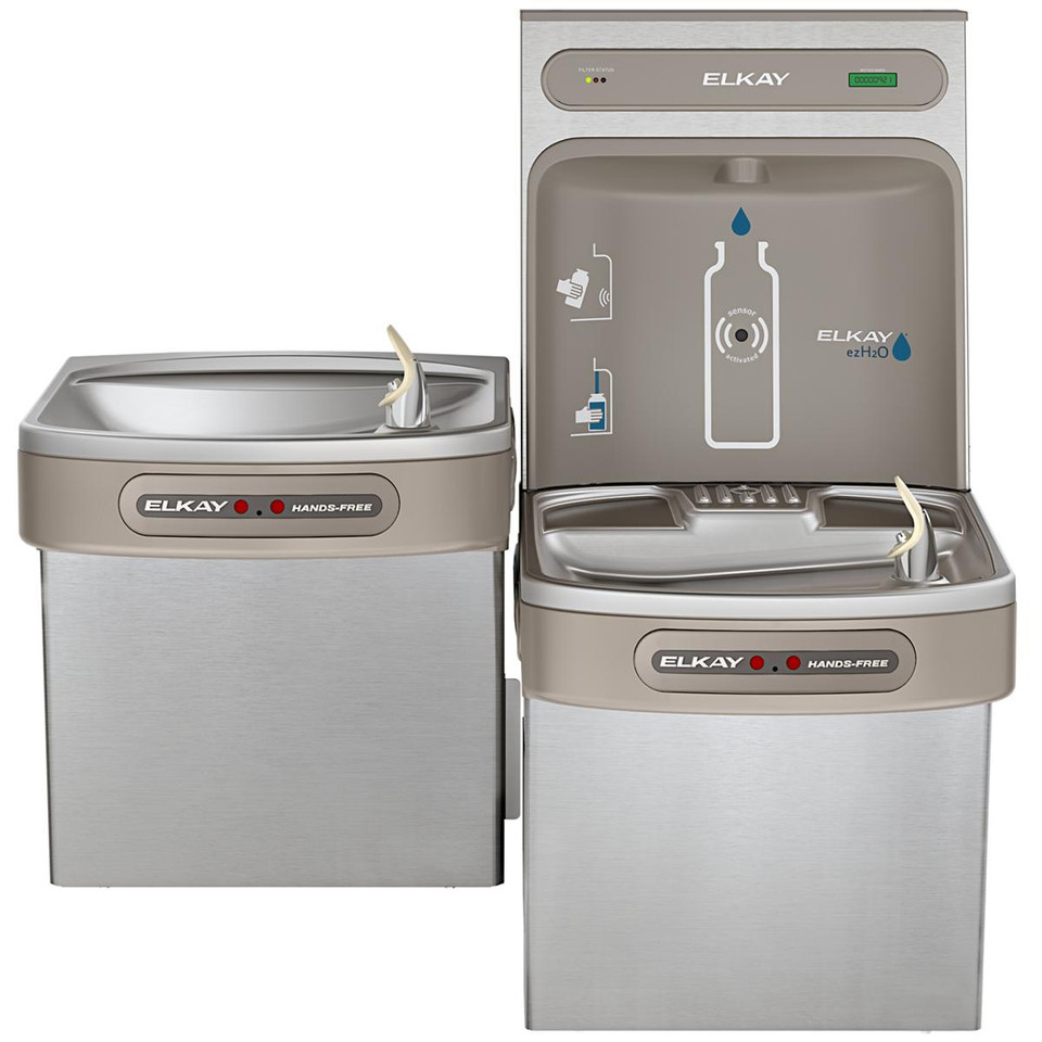 Elkay ezH2O Bottle Filling Station with Bi-Level ADA Cooler Dual Hands Free Activation Filtered Refrigerated Stainless