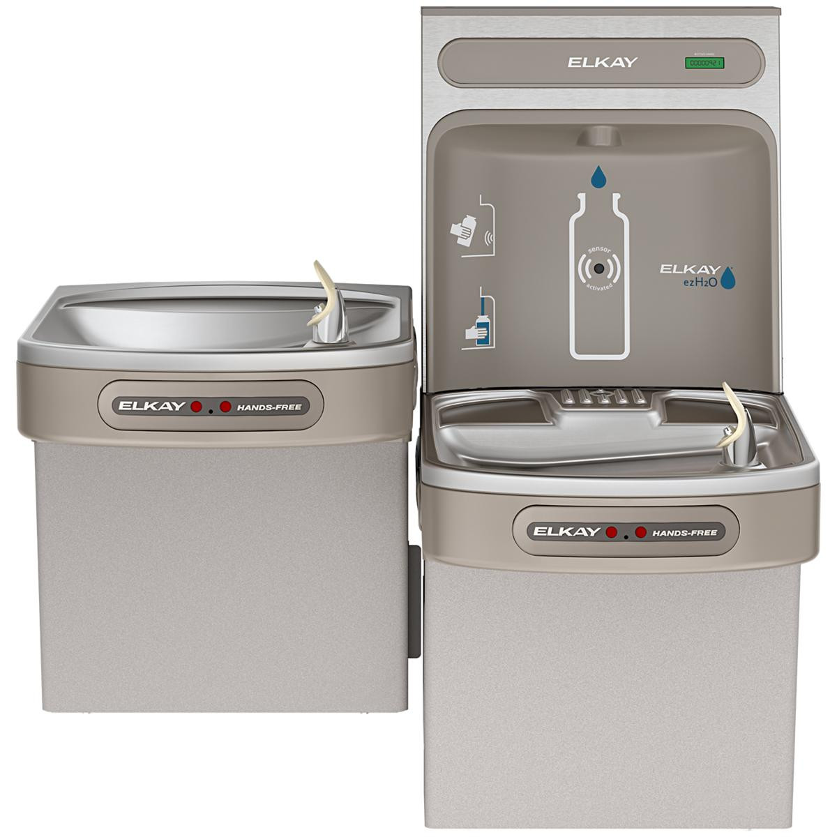 Elkay ezH2O Bottle Filling Station with Bi-Level ADA Cooler Dual Hands Free Activation Non-Filtered Refrigerated Light Gray