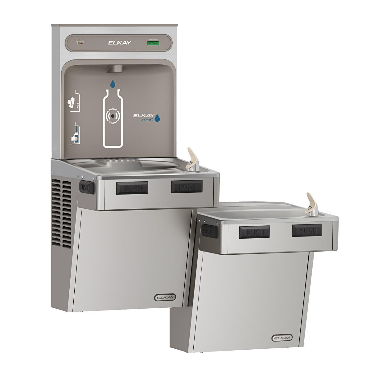 Elkay ezH2O Bottle Filling Station with Mechanically Activated Bi-Level ADA Cooler Filtered Refrigerated Stainless