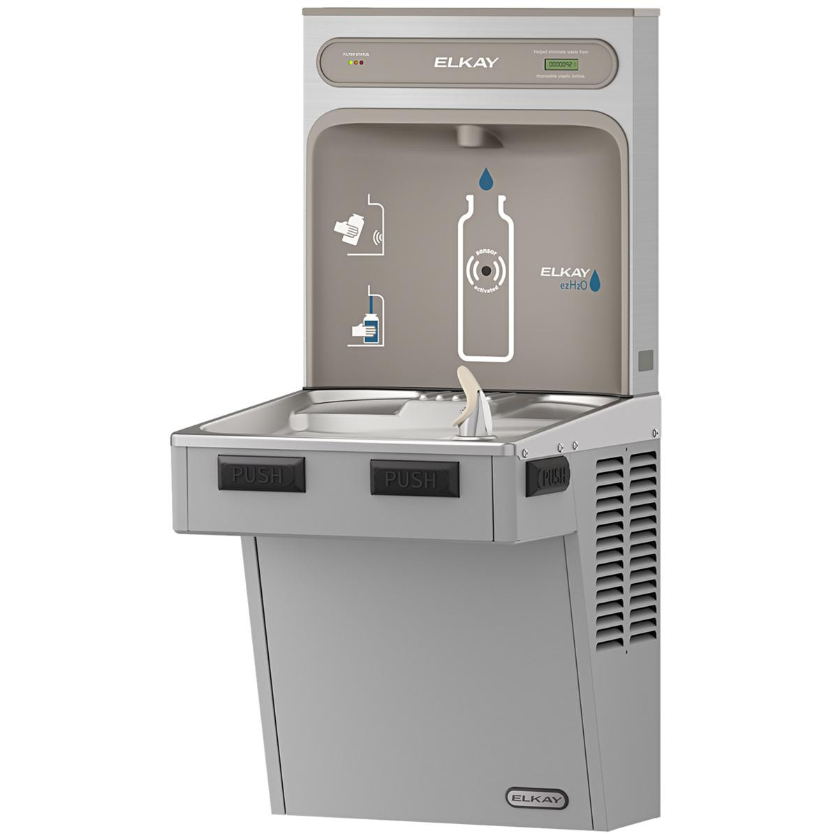 Elkay ezH2O Bottle Filling Station with Mechanically Activated Single ADA Cooler Filtered Refrigerated Light Gray