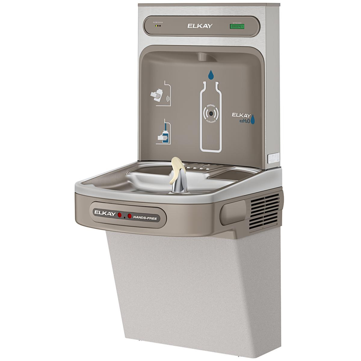 Elkay ezH2O Bottle Filling Station with Single ADA Cooler Hands Free Activation Filtered Refrigerated Light Gray