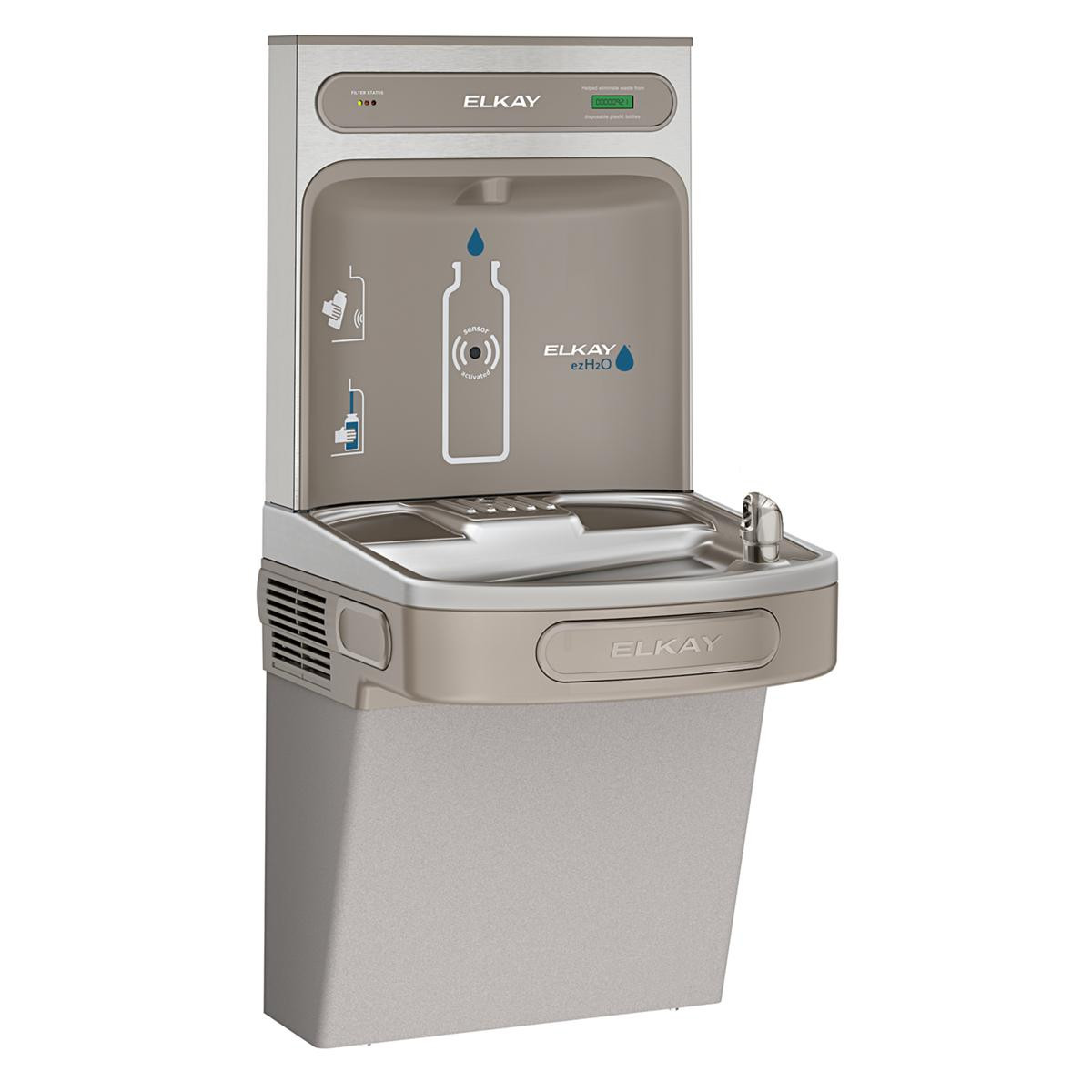 Elkay ezH2O Bottle Filling Station with Single ADA Vandal-Resistant Cooler Filtered Non-Refrigerated Light Gray