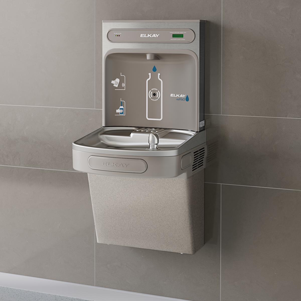Elkay ezH2O Bottle Filling Station with Single ADA Vandal-Resistant Cooler Filtered Non-Refrigerated Light Gray
