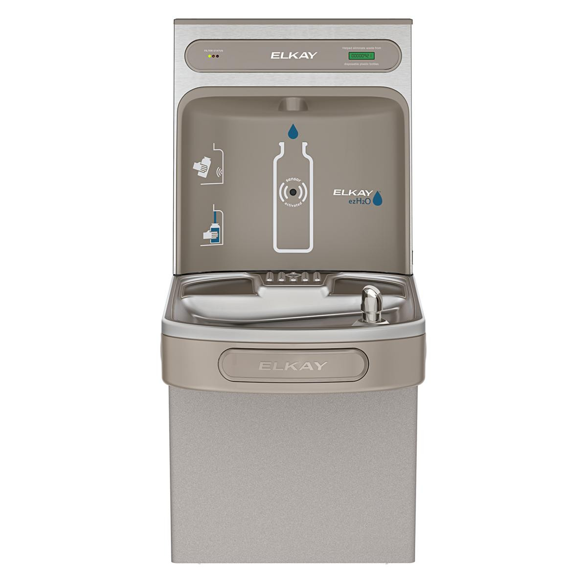 Elkay ezH2O Bottle Filling Station with Single ADA Vandal-Resistant Cooler Filtered Non-Refrigerated Light Gray