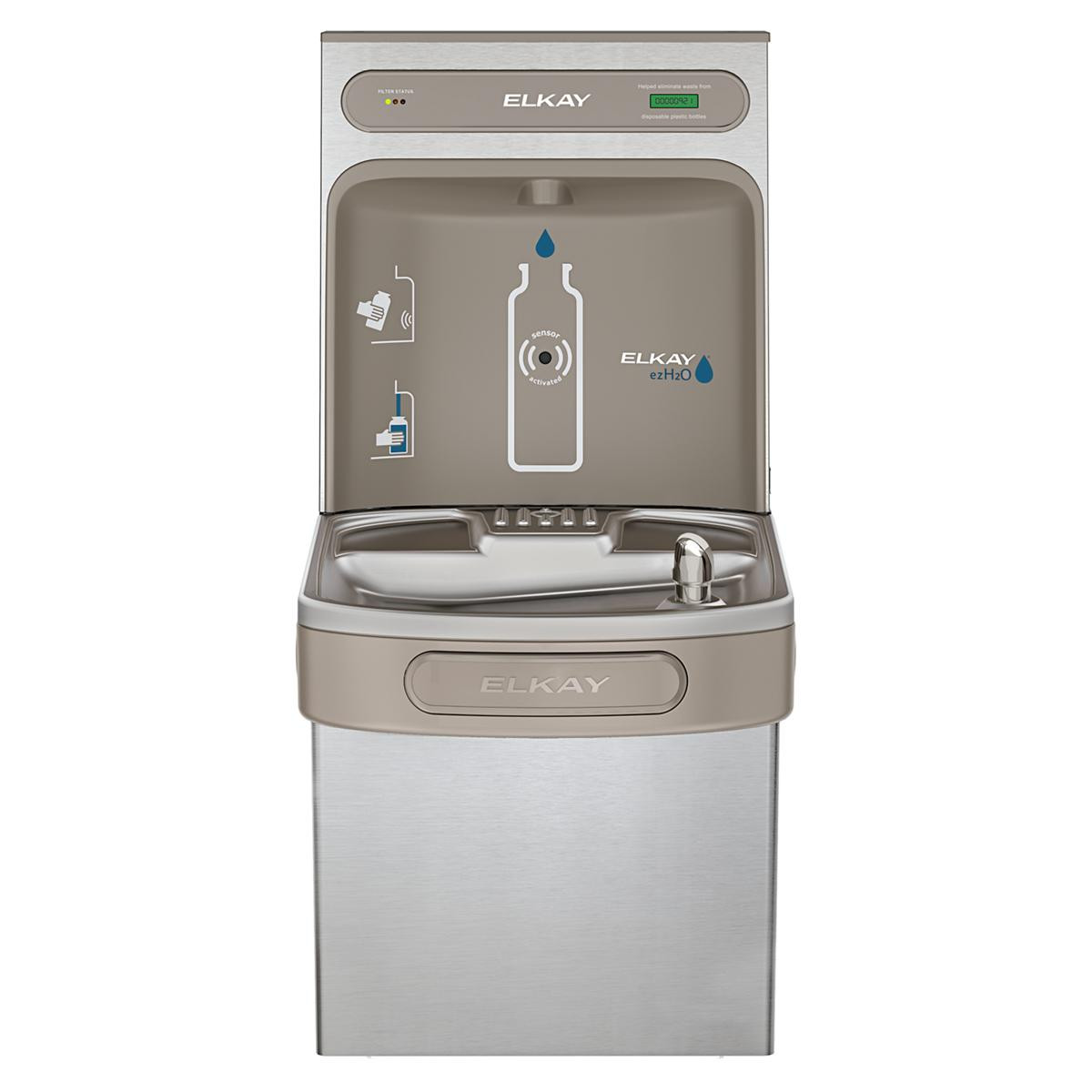Elkay ezH2O Bottle Filling Station with Single ADA Vandal-Resistant Cooler Filtered Non-Refrigerated Stainless