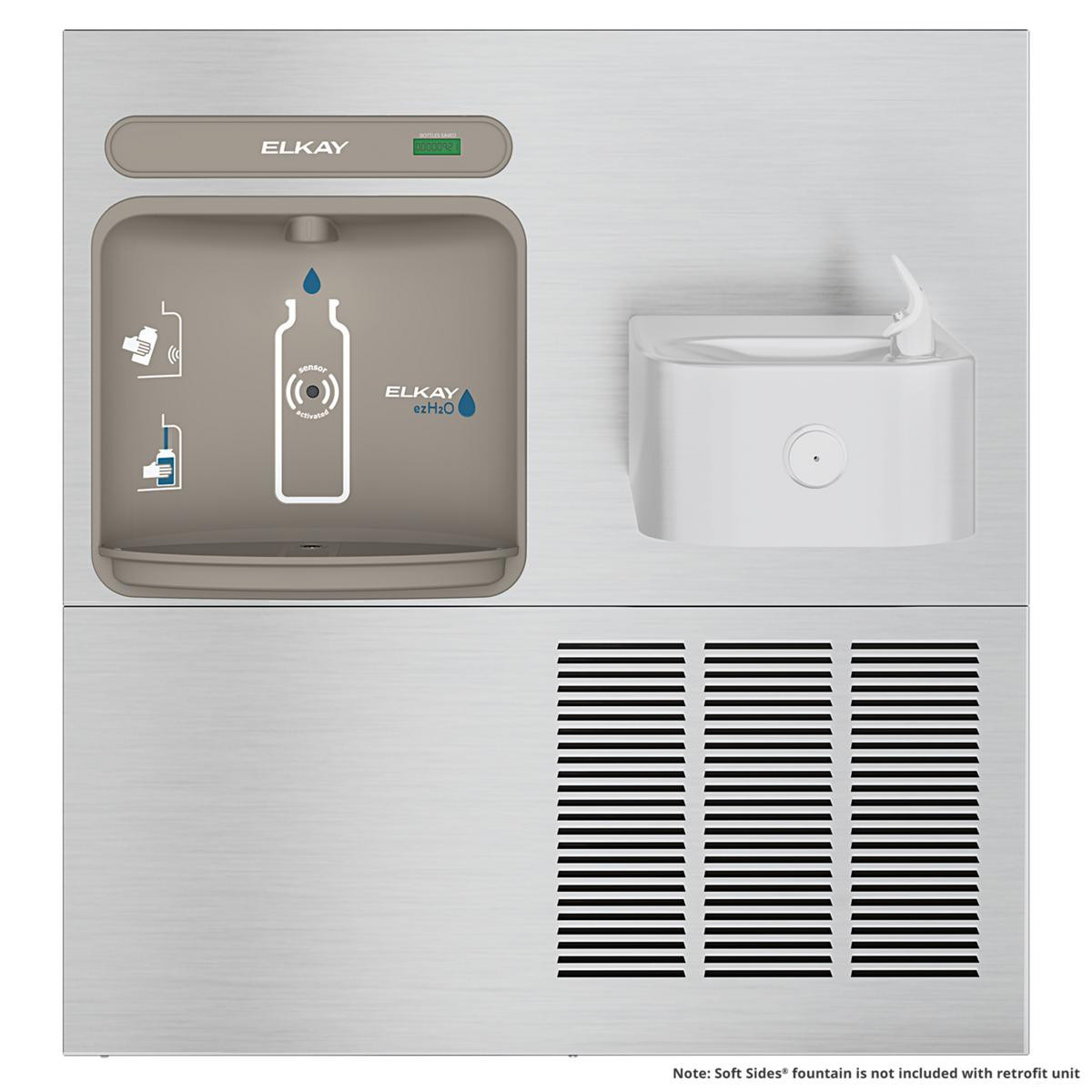 Elkay ezH2O Retrofit Bottle Filling Station & Soft Sides Fountain Non-Filtered Refrigerated Stainless
