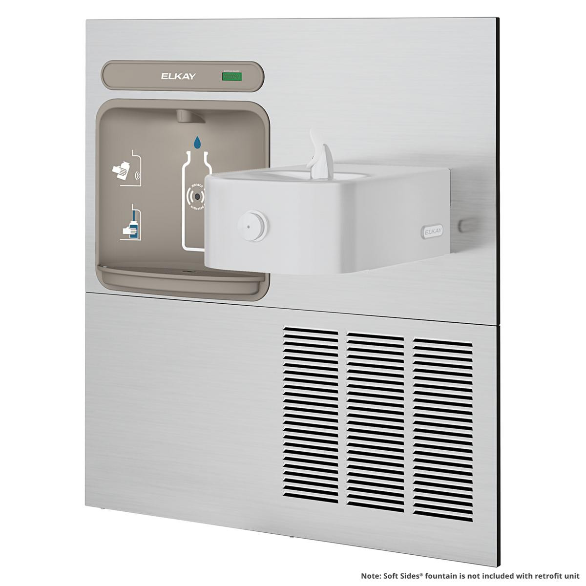 Elkay ezH2O Retrofit Bottle Filling Station & Soft Sides Fountain Non-Filtered Refrigerated Stainless
