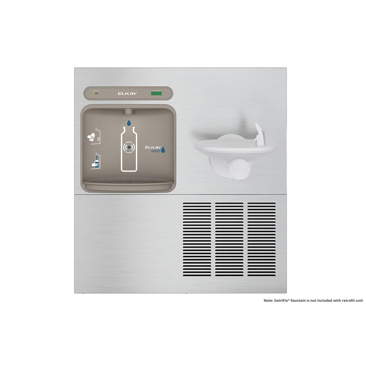 Elkay ezH2O Retrofit Bottle Filling Station with SwirlFlo Fountain Filtered Refrigerated Stainless