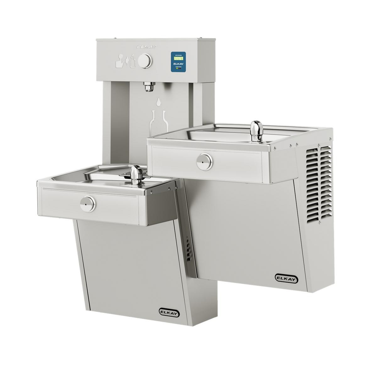 Elkay ezH2O Vandal-Resistant Bottle Filling Station & Bi-Level Reverse Cooler Non-Filtered Refrigerated Stainless
