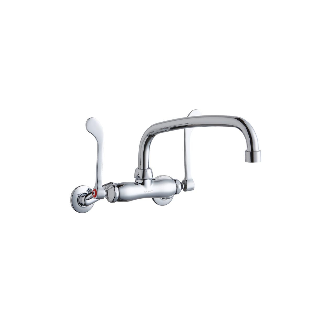 Elkay Foodservice 3-8" Adjustable Centers Wall Mount Faucet w/10" Arc Tube Spout 6" Wristblade Handles 2" Inlet
