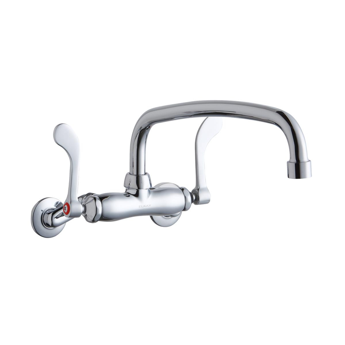 Elkay Foodservice 3-8" Adjustable Centers Wall Mount Faucet w/12" Arc Tube Spout 4" Wristblade Handles 2" Inlet