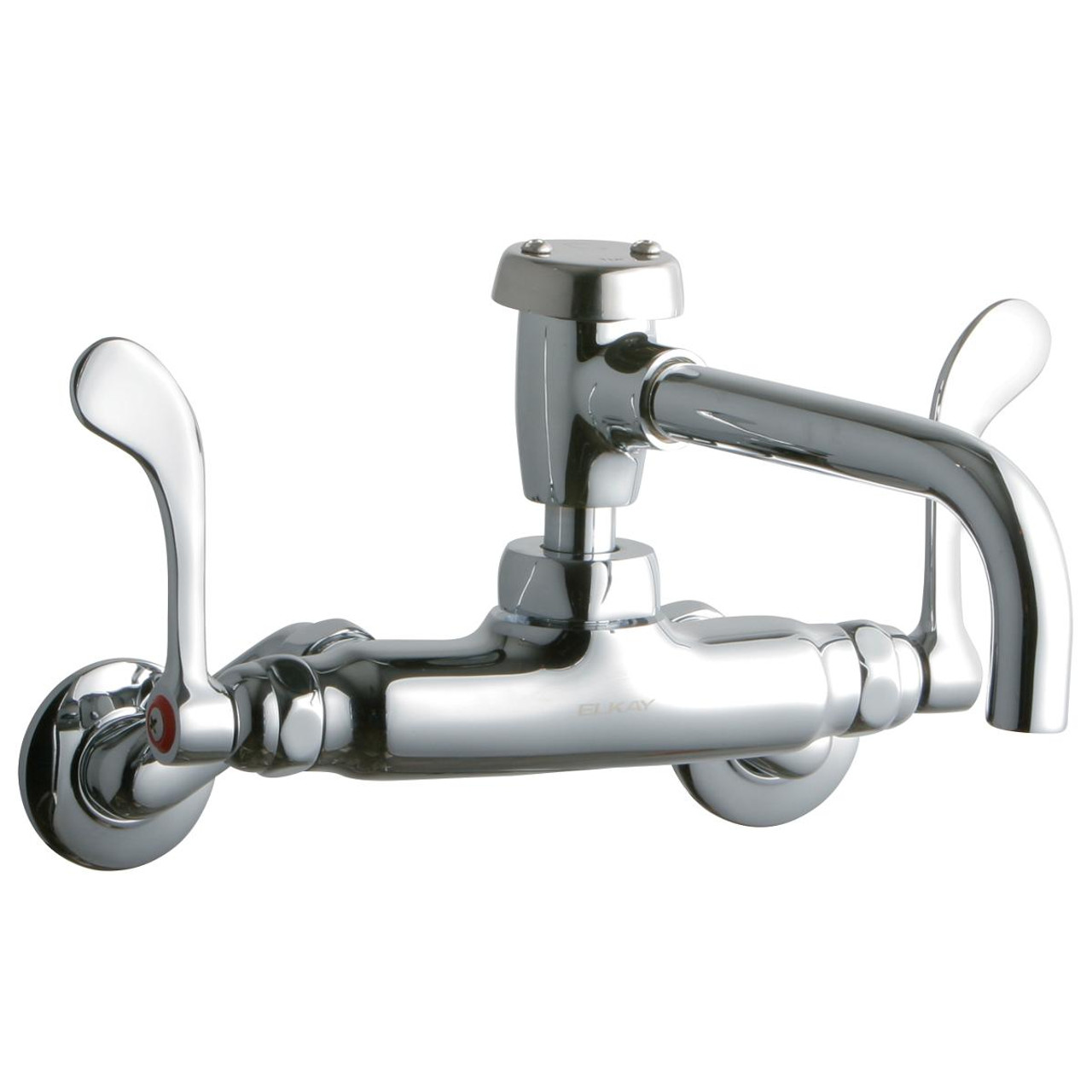 Elkay Foodservice 3-8" Adjustable Centers Wall Mount Faucet w/7" Vented Spout 4" Wristblade Handles 2" Inlet
