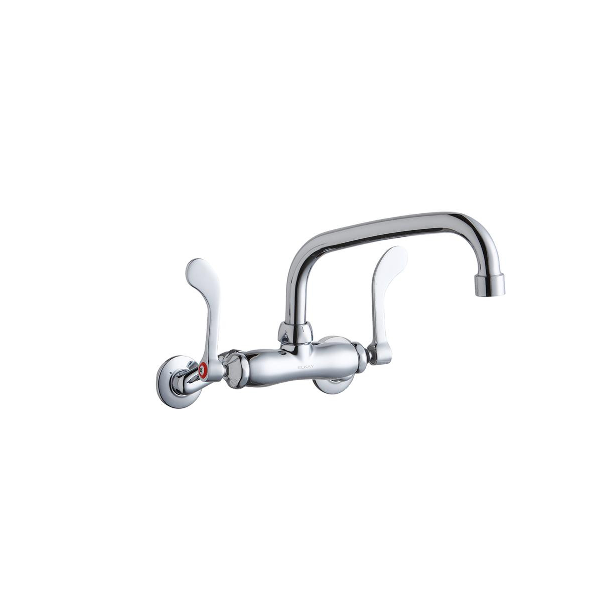 Elkay Foodservice 3-8" Adjustable Centers Wall Mount Faucet w/8" Arc Tube Spout 4" Wristblade Handles 2" Inlet