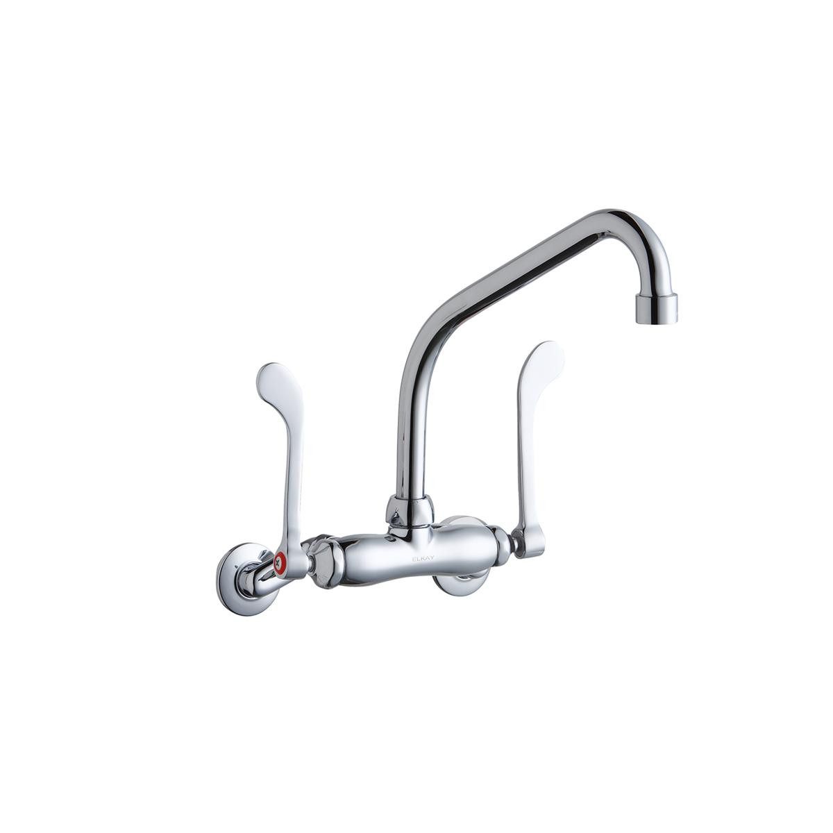 Elkay Foodservice 3-8" Adjustable Centers Wall Mount Faucet w/8" High Arc Spout 6" Wristblade Handles 2" Inlet