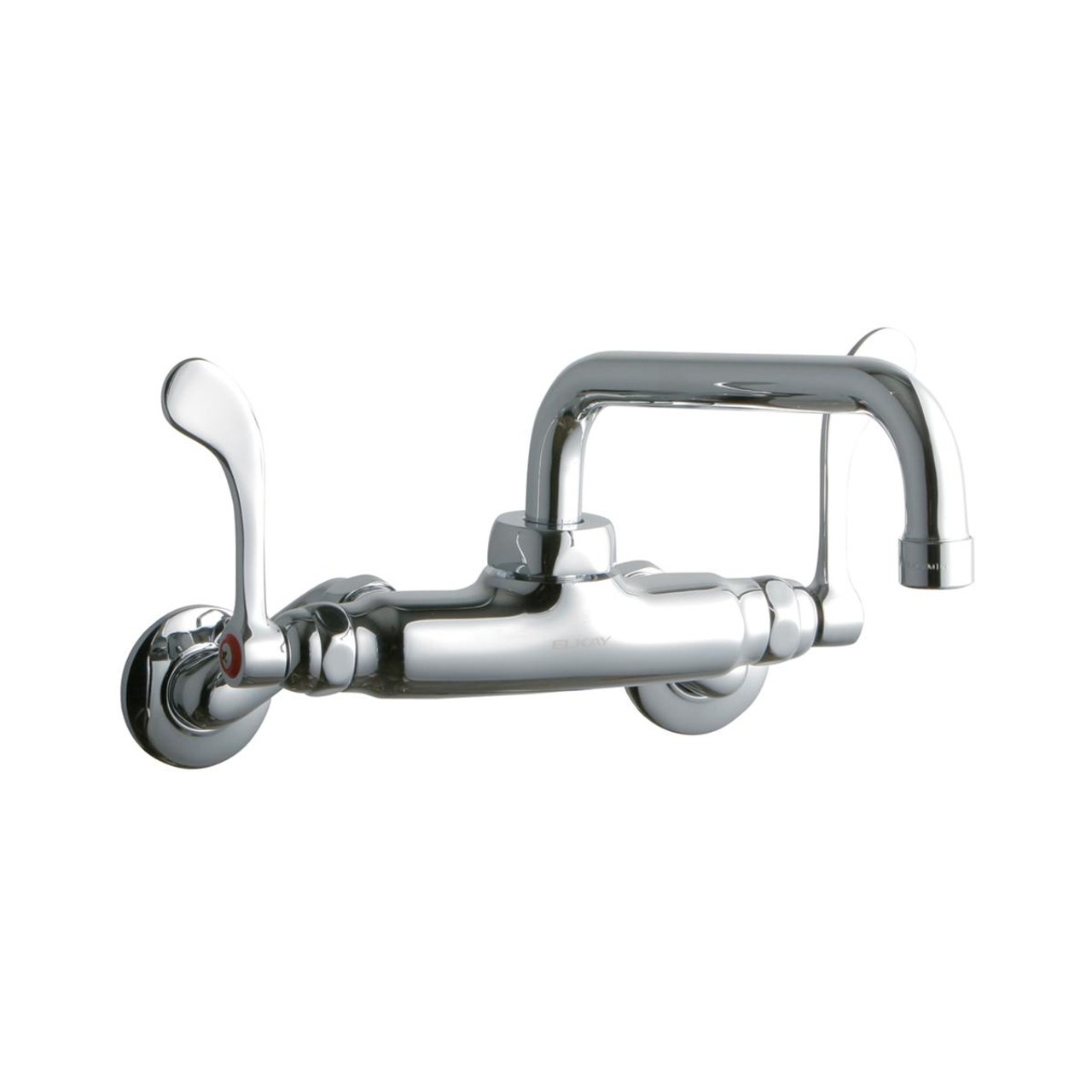 Elkay Foodservice 3-8" Adjustable Centers Wall Mount Faucet w/8" Tube Spout 4in Wristblade Handles 2" Inlet Chrome