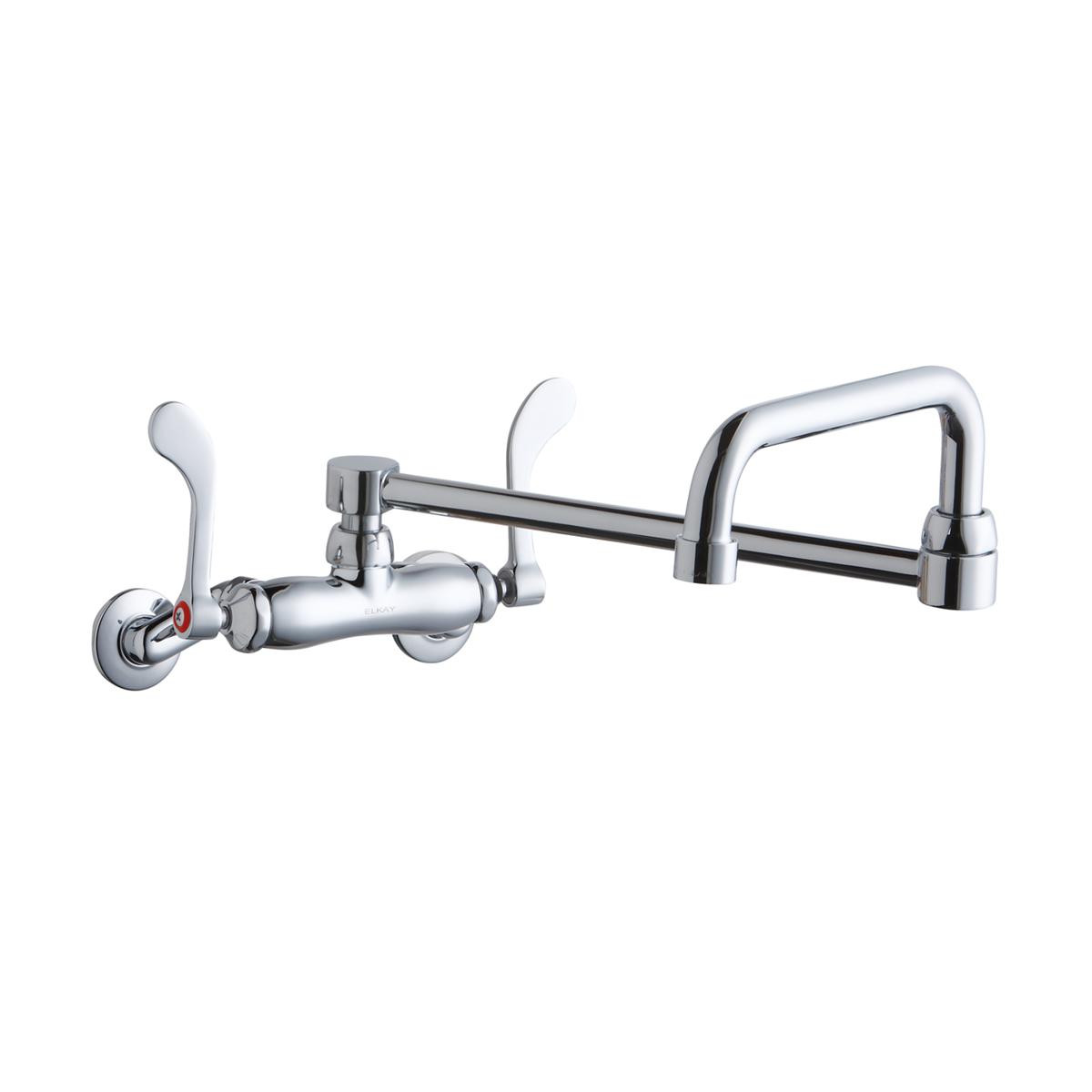 Elkay Foodservice 3-8" Adjustable Centers Wall Mount Faucet w/Double Swing Spout 4" Wristblade Handles 2" Inlet