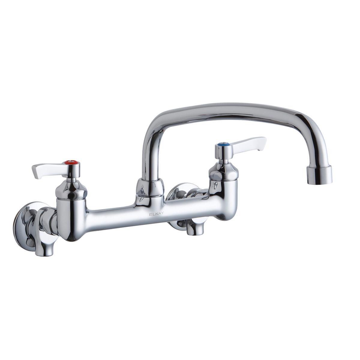 Elkay Foodservice 8" Centerset Wall Mount Faucet with 12" Arc Tube Spout 2" Lever Handles 1/2" Offset Inlets+Stop