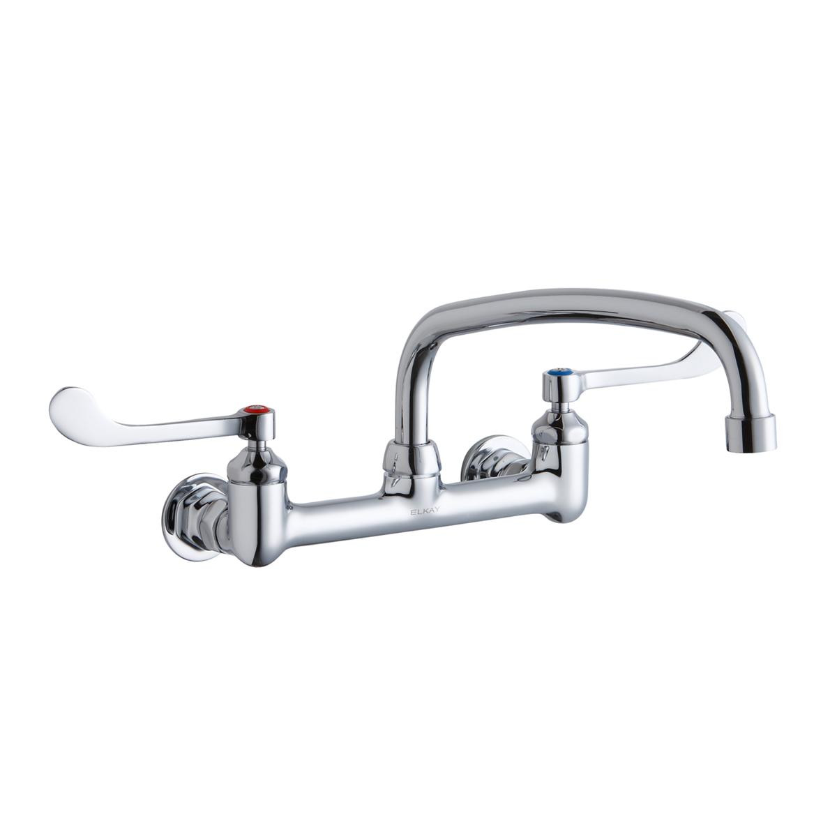 Elkay Foodservice 8" Centerset Wall Mount Faucet with 12" Arc Tube Spout 6" Wristblade Handles 1/2" Offset Inlets