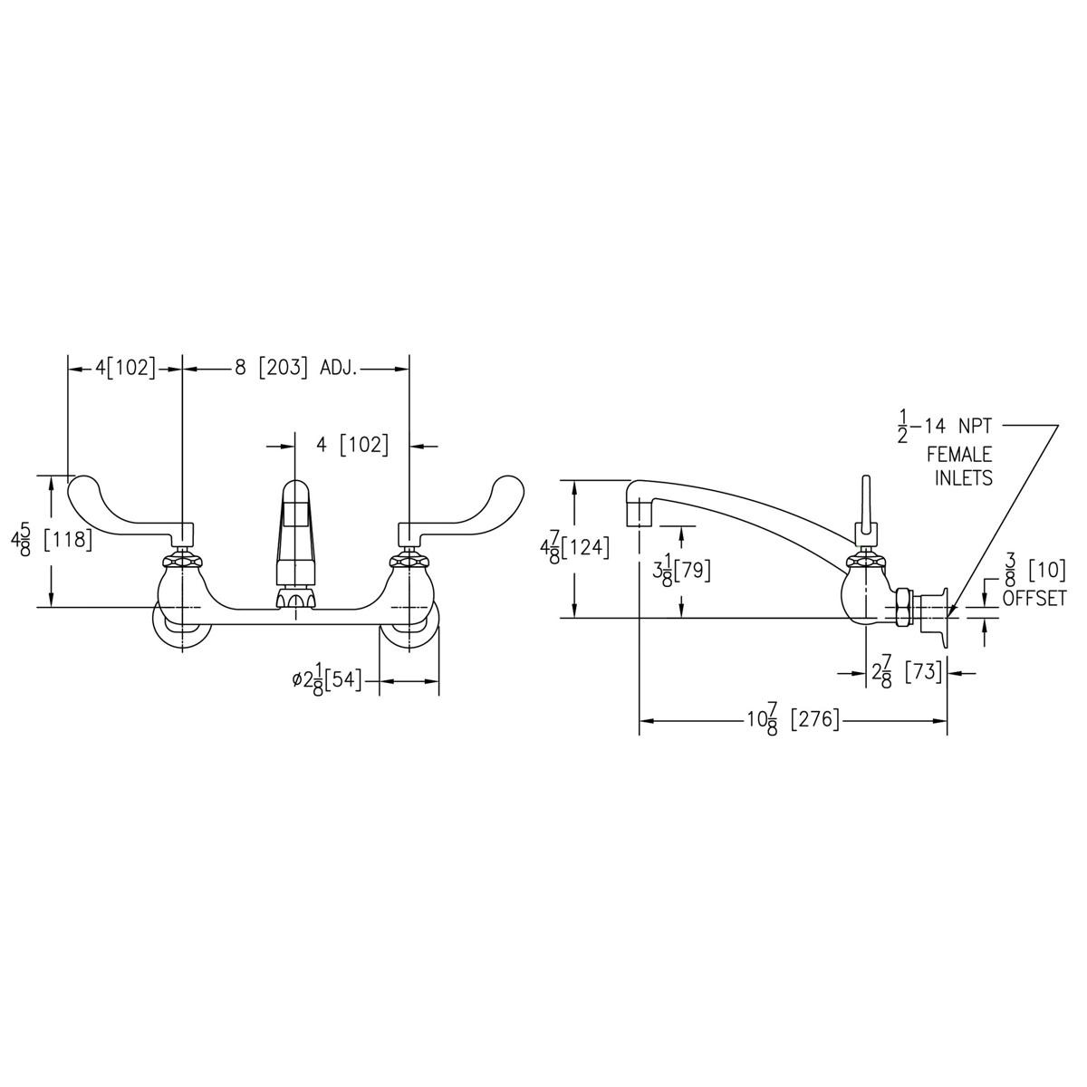 Elkay Foodservice 8" Centerset Wall Mount Faucet with 8" Arc Tube Spout 4" Wristblade Handles 1/2" Offset Inlets