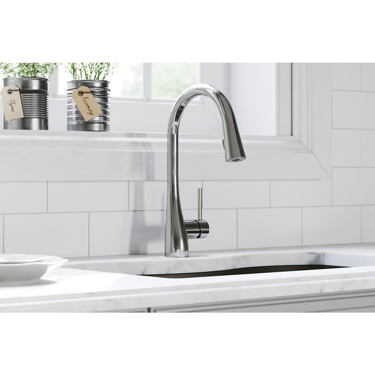 Elkay Gourmet Single Hole Kitchen Faucet with Pull-down Spray and Forward Only Lever Handle Chrome
