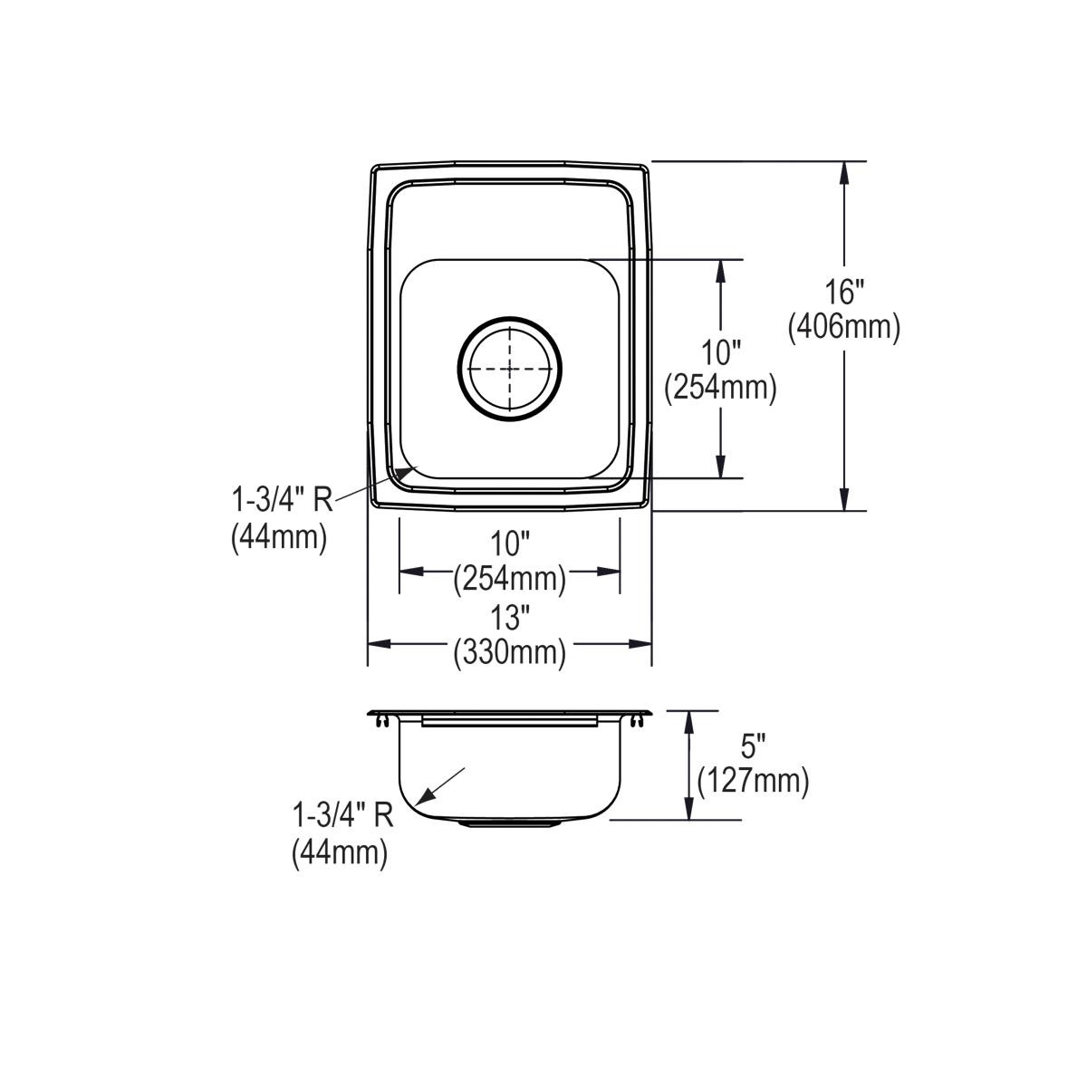 Elkay Lustertone Classic Stainless Steel 13" x 16" x 5", 3-Hole Single Bowl Drop-in ADA Sink