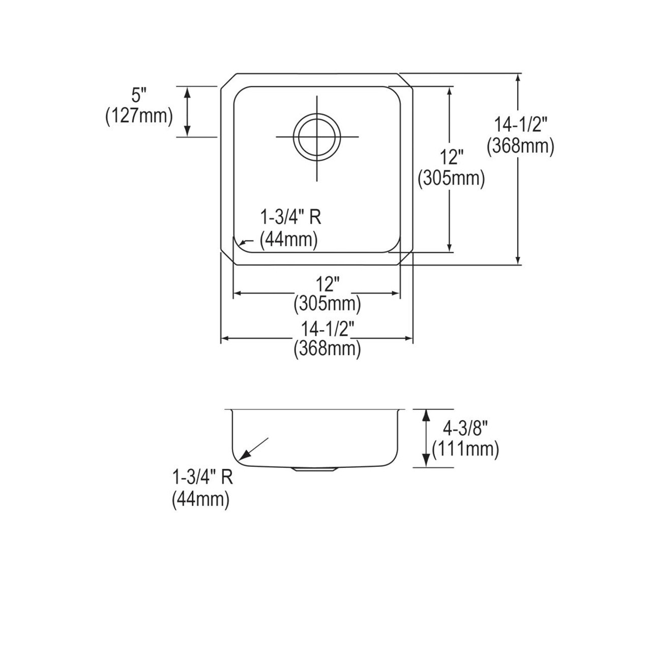 Elkay Lustertone Classic Stainless Steel 14-1/2" x 14-1/2" x 4-3/8" Single Bowl Undermount ADA Sink