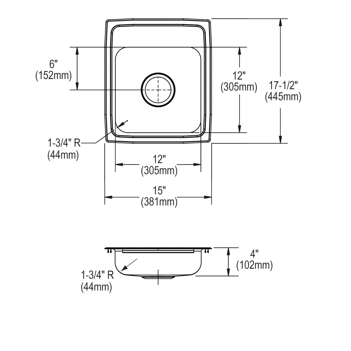 Elkay Lustertone Classic Stainless Steel 15" x 17-1/2" x 4", 2-Hole Single Bowl Drop-in ADA Sink