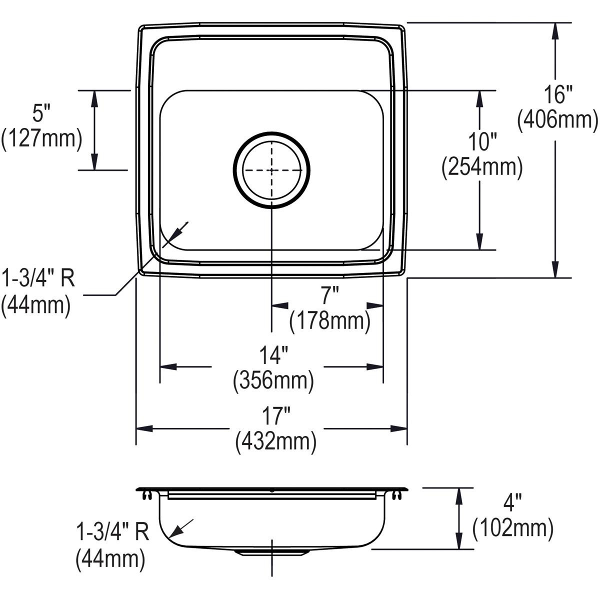 Elkay Lustertone Classic Stainless Steel 17" x 16" x 4" 2-Hole Single Bowl Drop-in ADA Sink
