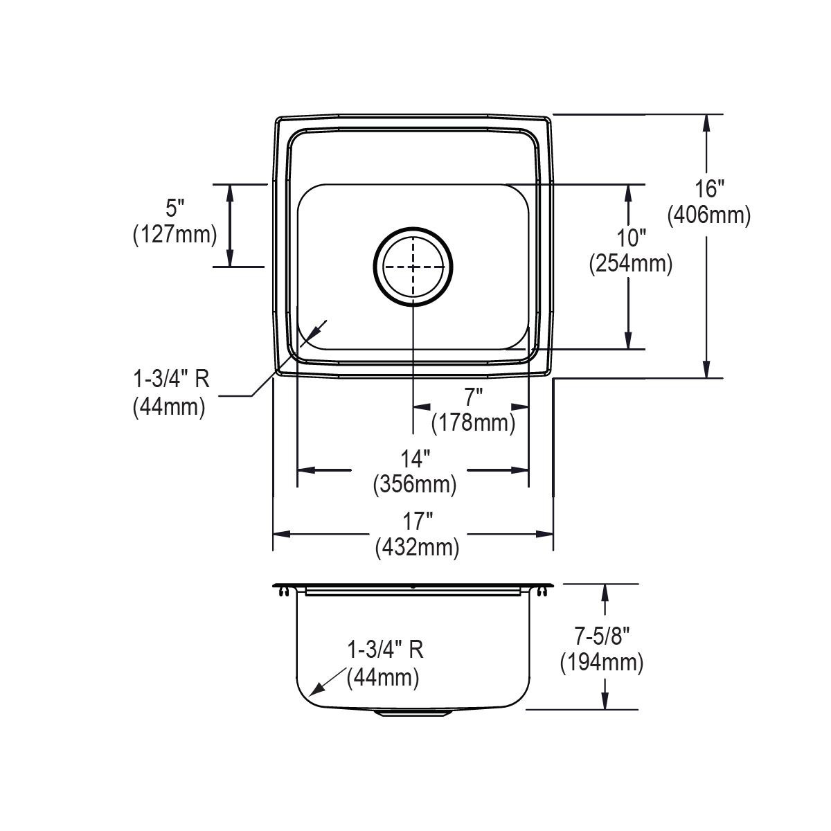 Elkay Lustertone Classic Stainless Steel 17" x 16" x 7-5/8", 1-Hole Single Bowl Drop-in Sink + Faucet Kit
