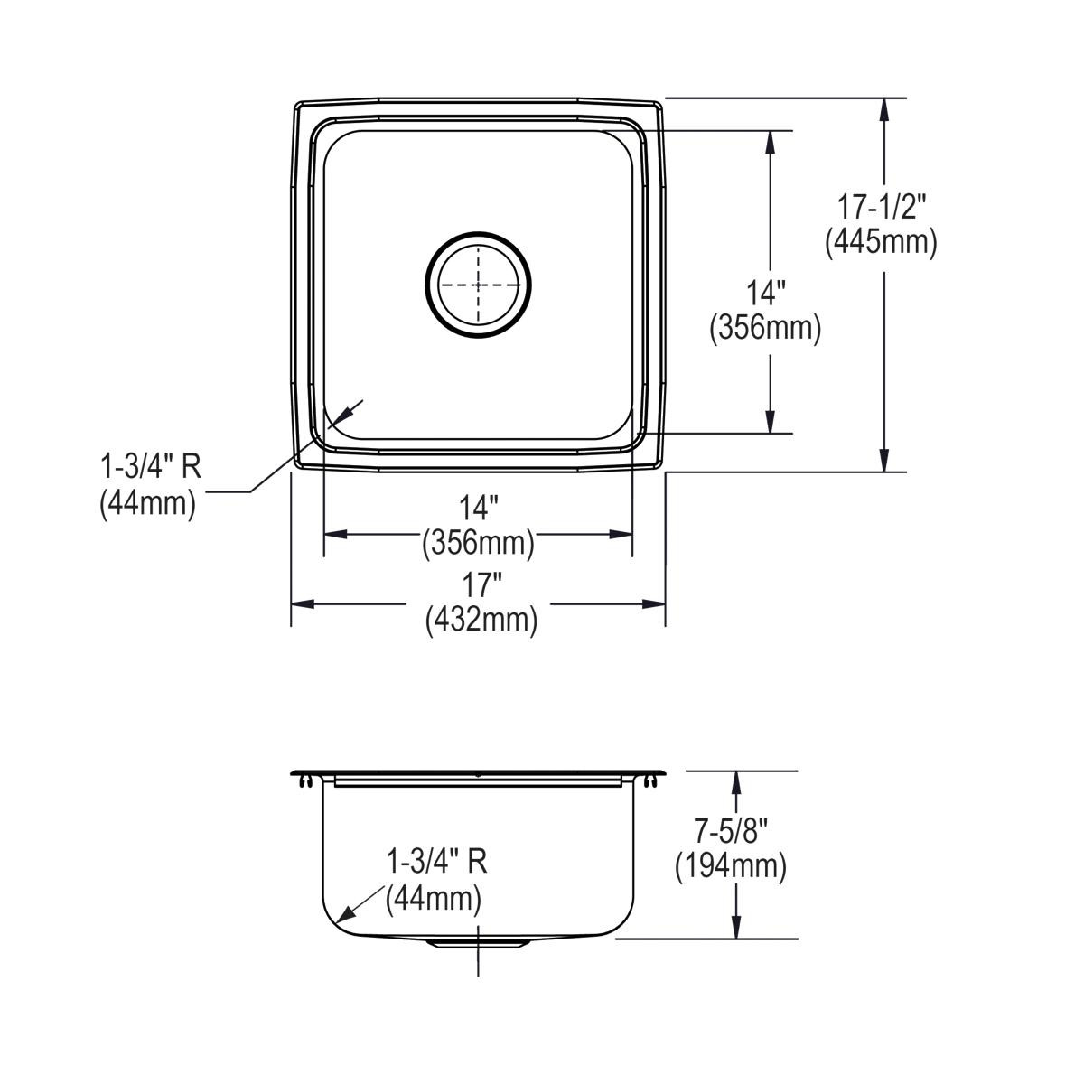 Elkay Lustertone Classic Stainless Steel 17" x 17-1/2" x 7-5/8", Single Bowl Drop-in Sink
