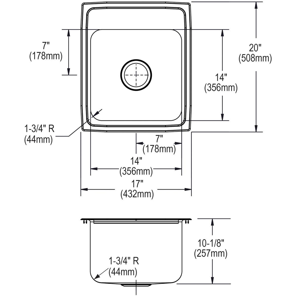Elkay Lustertone Classic Stainless Steel 17" x 20" x 10-1/8" 3-Hole Single Bowl Drop-in Sink