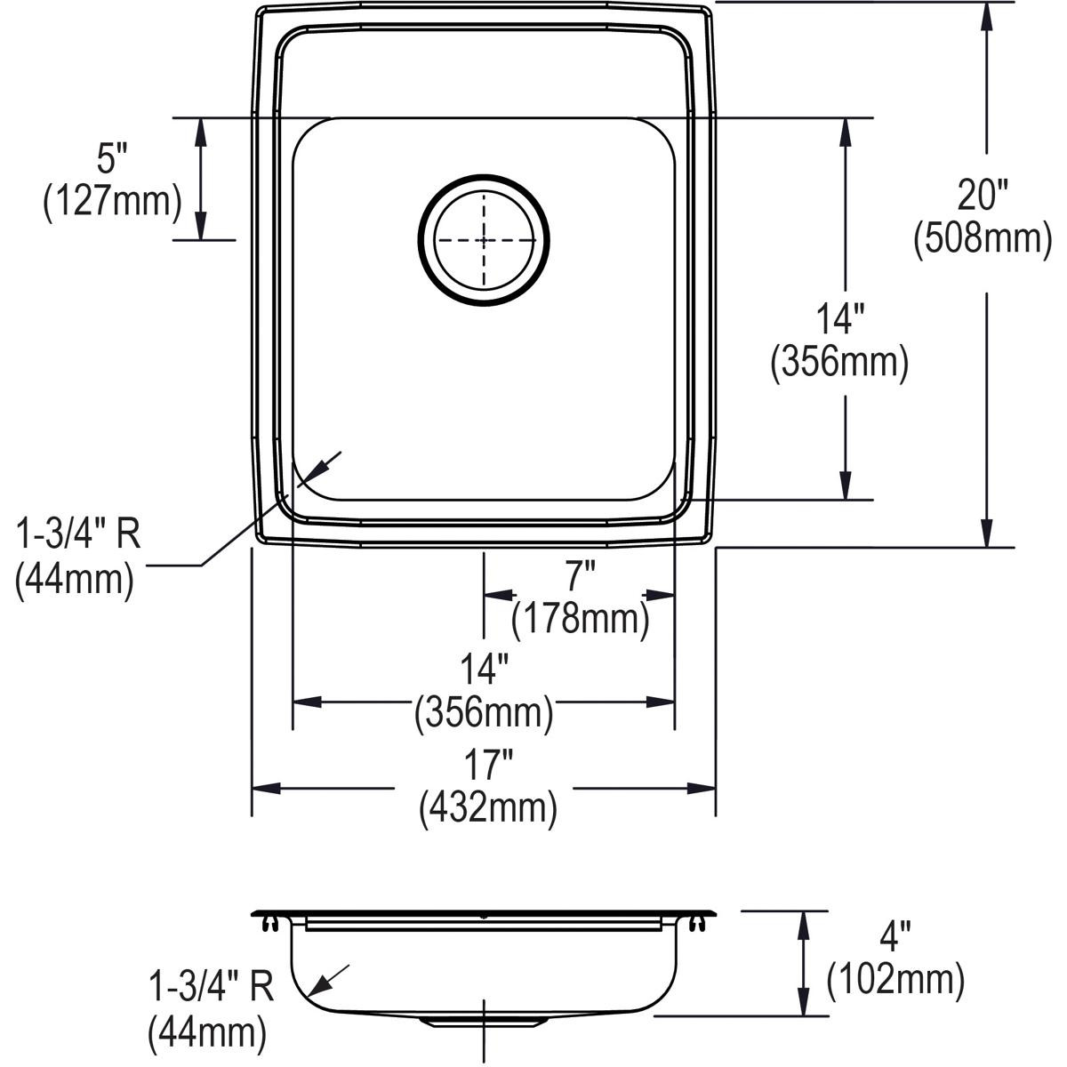 Elkay Lustertone Classic Stainless Steel 17" x 20" x 4" 1-Hole Single Bowl Drop-in ADA Sink