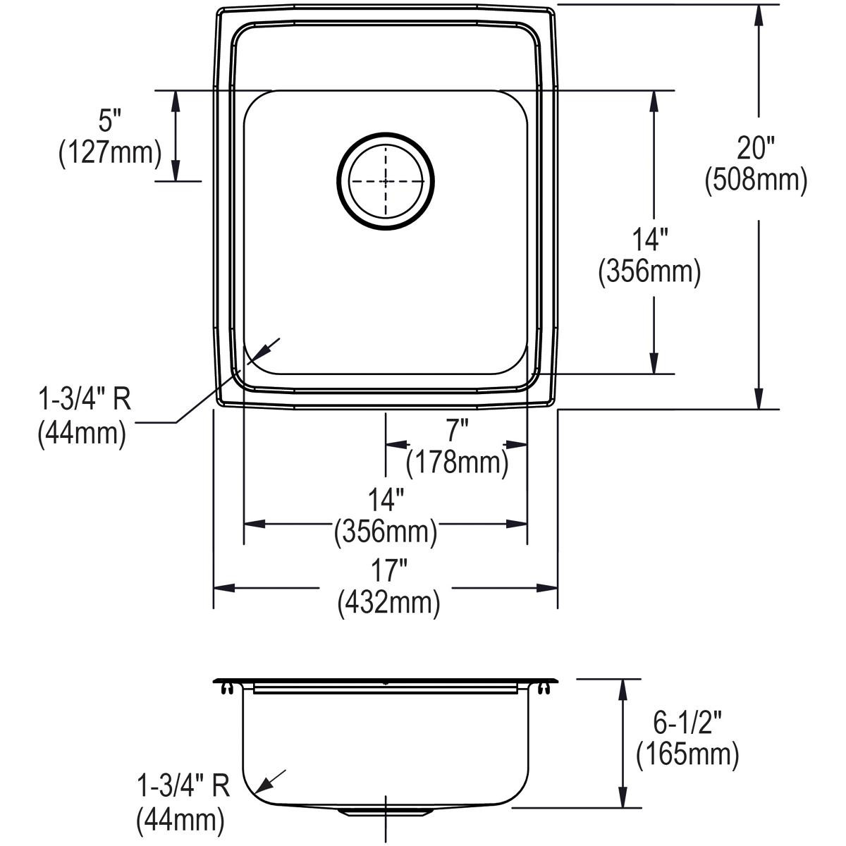 Elkay Lustertone Classic Stainless Steel 17" x 20" x 6-1/2", 3-Hole Single Bowl Drop-in ADA Sink with Quick-clip