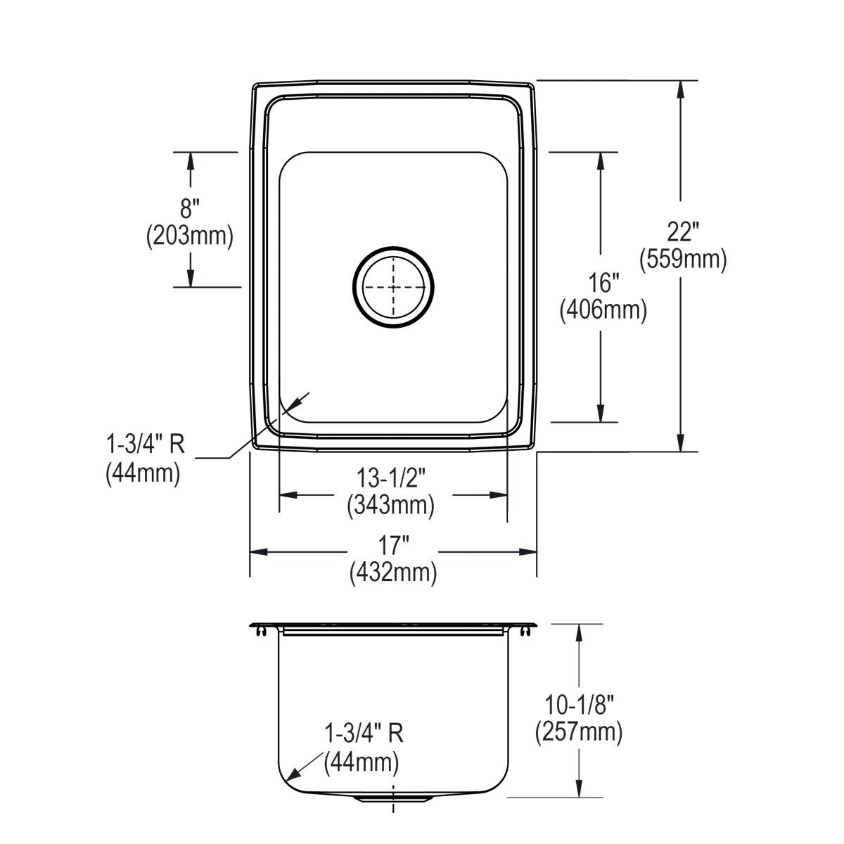 Elkay Lustertone Classic Stainless Steel 17" x 22" x 10-1/8" 2-Hole Single Bowl Drop-in Sink