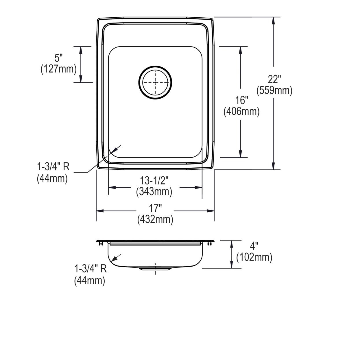Elkay Lustertone Classic Stainless Steel 17" x 22" x 4" 2-Hole Single Bowl Drop-in ADA Sink