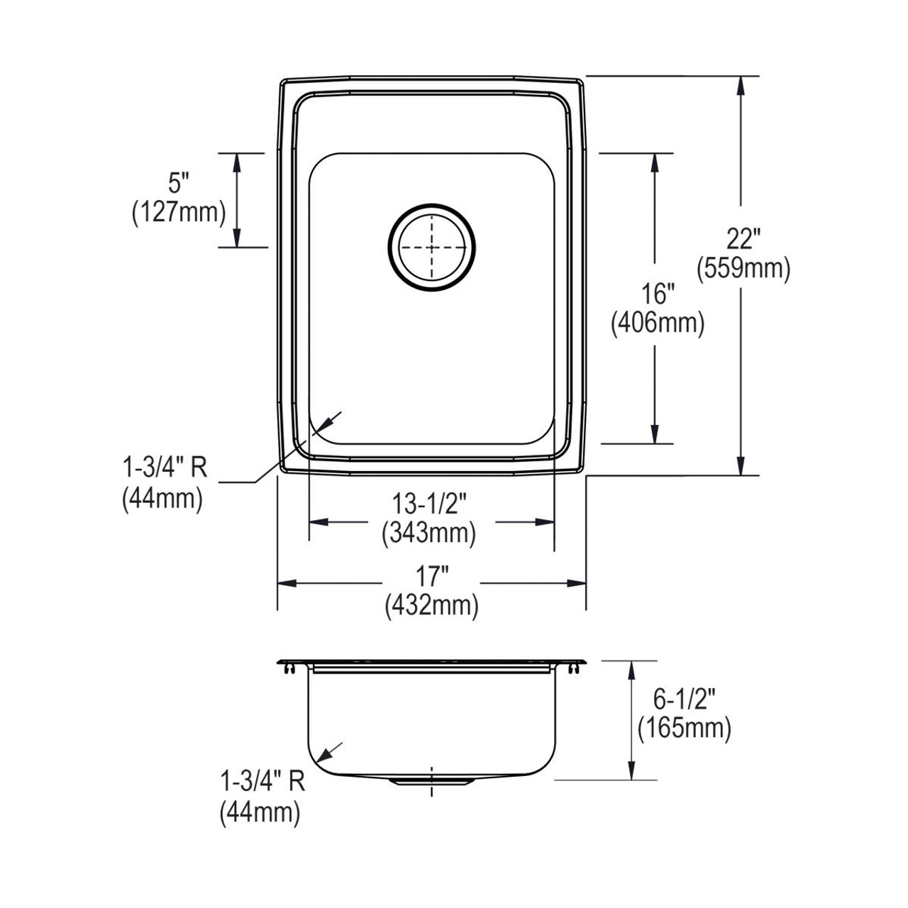 Elkay Lustertone Classic Stainless Steel 17" x 22" x 6-1/2", OS4-Hole Single Bowl Drop-in ADA Sink