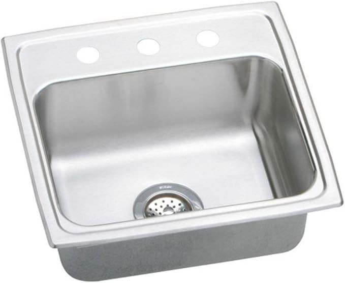 Elkay Lustertone Classic Stainless Steel 19" x 18" x 7-5/8" 3-Hole Single Bowl Drop-in Sink with Quick-clip