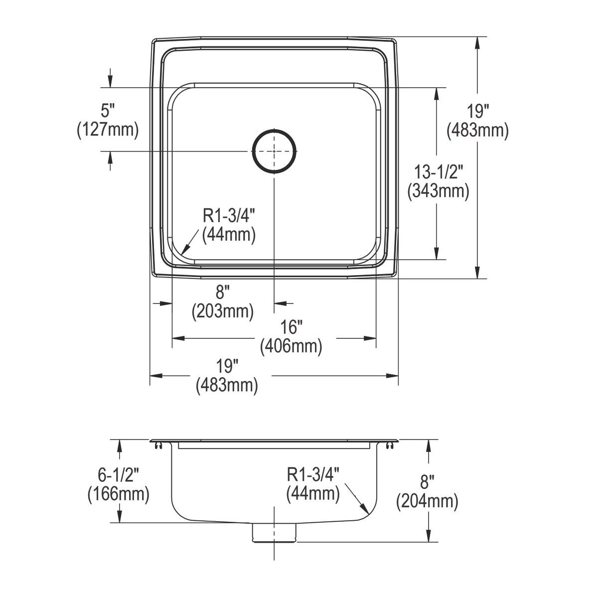 Elkay Lustertone Classic Stainless Steel 19-1/2" x 19" x 6-1/2", 3-Hole Single Bowl Drop-in ADA Sink with Perfect Drain and Quick-clip