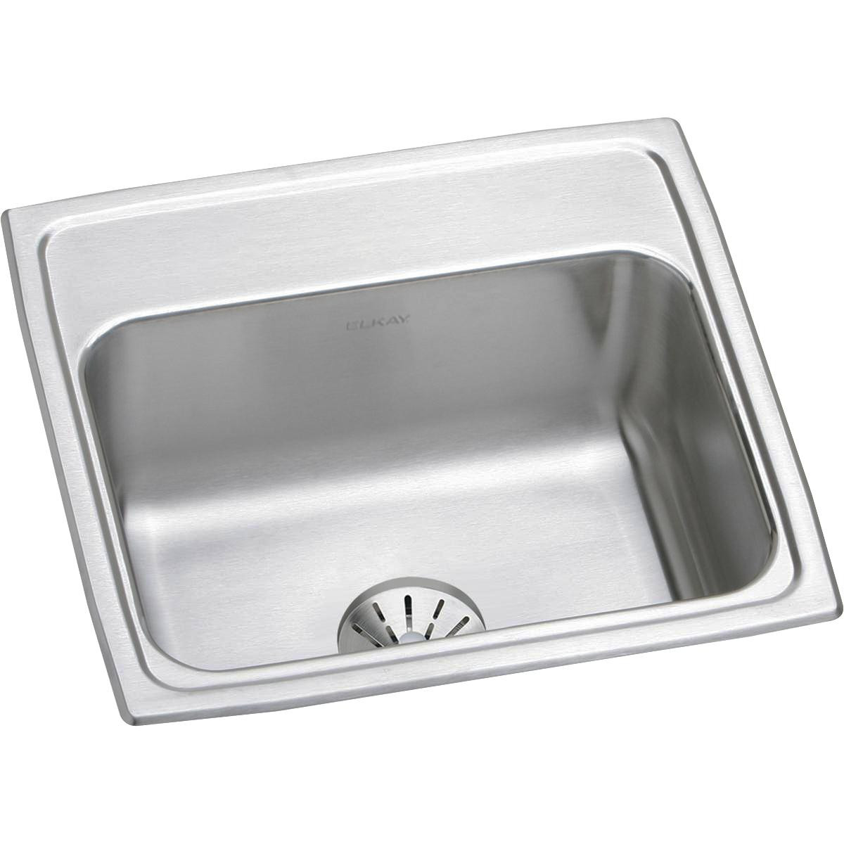 Elkay Lustertone Classic Stainless Steel 19-1/2" x 19" x 7-1/2", 0-Hole Single Bowl Drop-in Sink with Perfect Drain