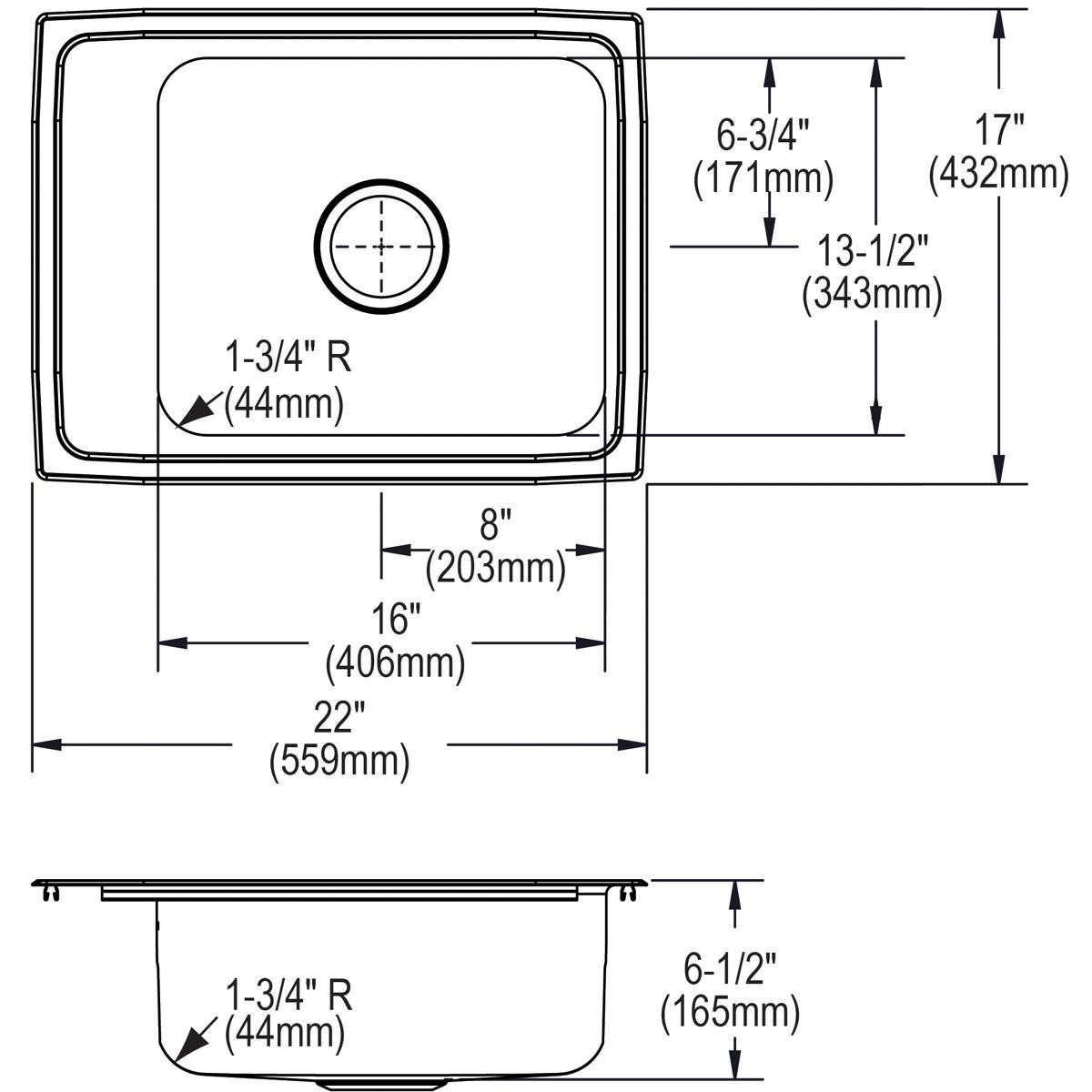 Elkay Lustertone Classic Stainless Steel 22" x 17" x 6-1/2" 1-Hole Single Bowl Drop-in Classroom ADA Sink with Quick-clip