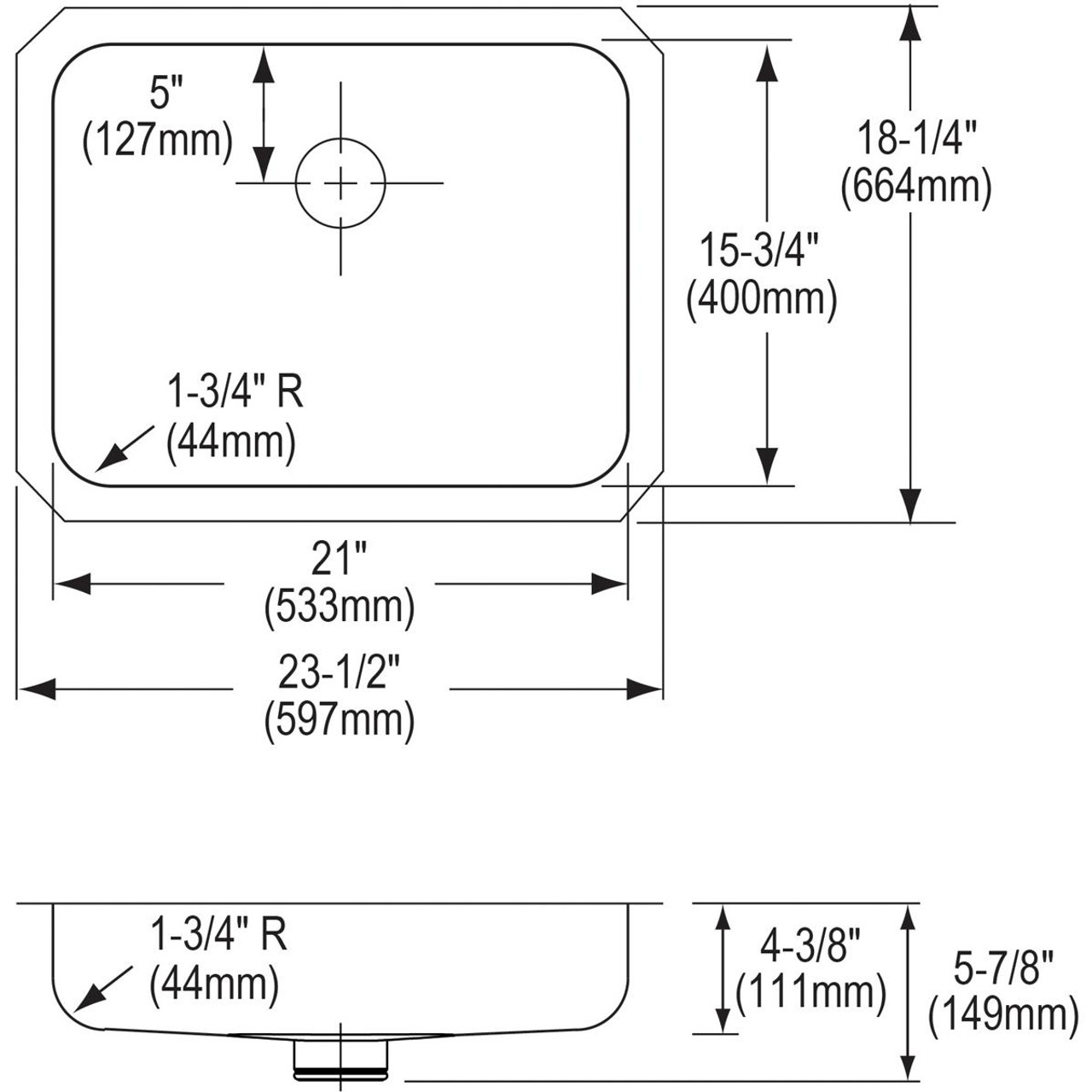 Elkay Lustertone Classic Stainless Steel 23-1/2" x 18-1/4" x 4-3/8" Single Bowl Undermount ADA Sink w/Perfect Drain