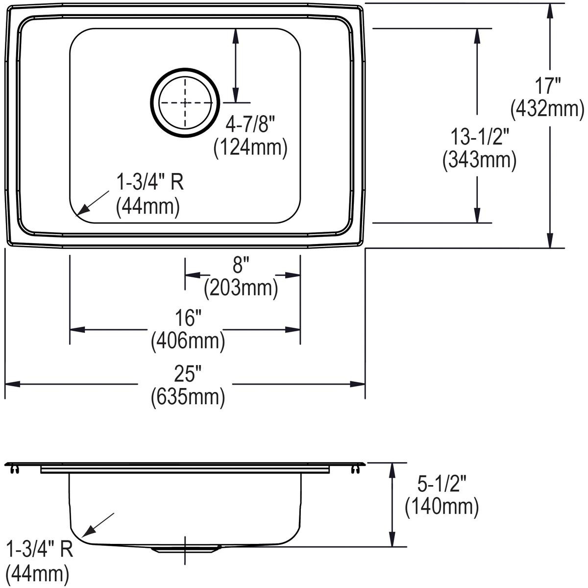 Elkay Lustertone Classic Stainless Steel 25" x 17" x 5-1/2", 2FRM-Hole Single Bowl Drop-in Classroom ADA Sink