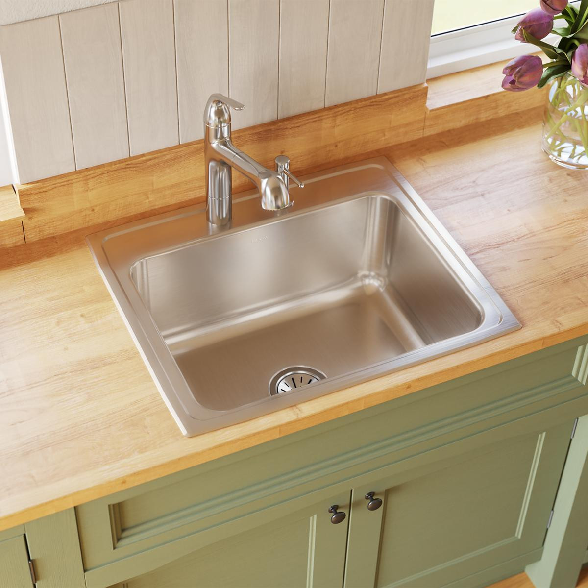 Elkay Lustertone Classic Stainless Steel 25" x 21-1/4" x 10-1/8" 1-Hole Single Bowl Drop-in Sink