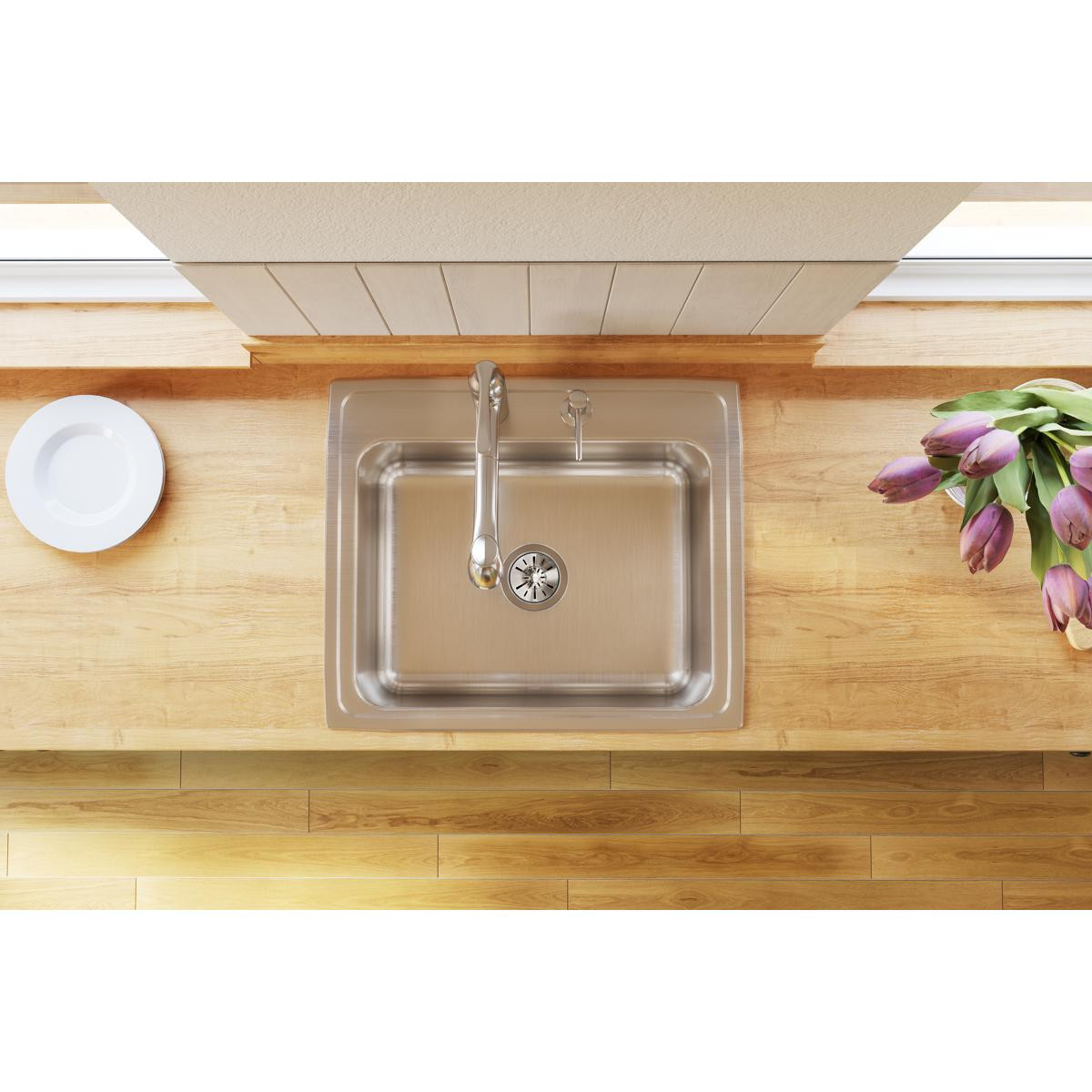 Elkay Lustertone Classic Stainless Steel 25" x 21-1/4" x 10-1/8" 2-Hole Single Bowl Drop-in Sink