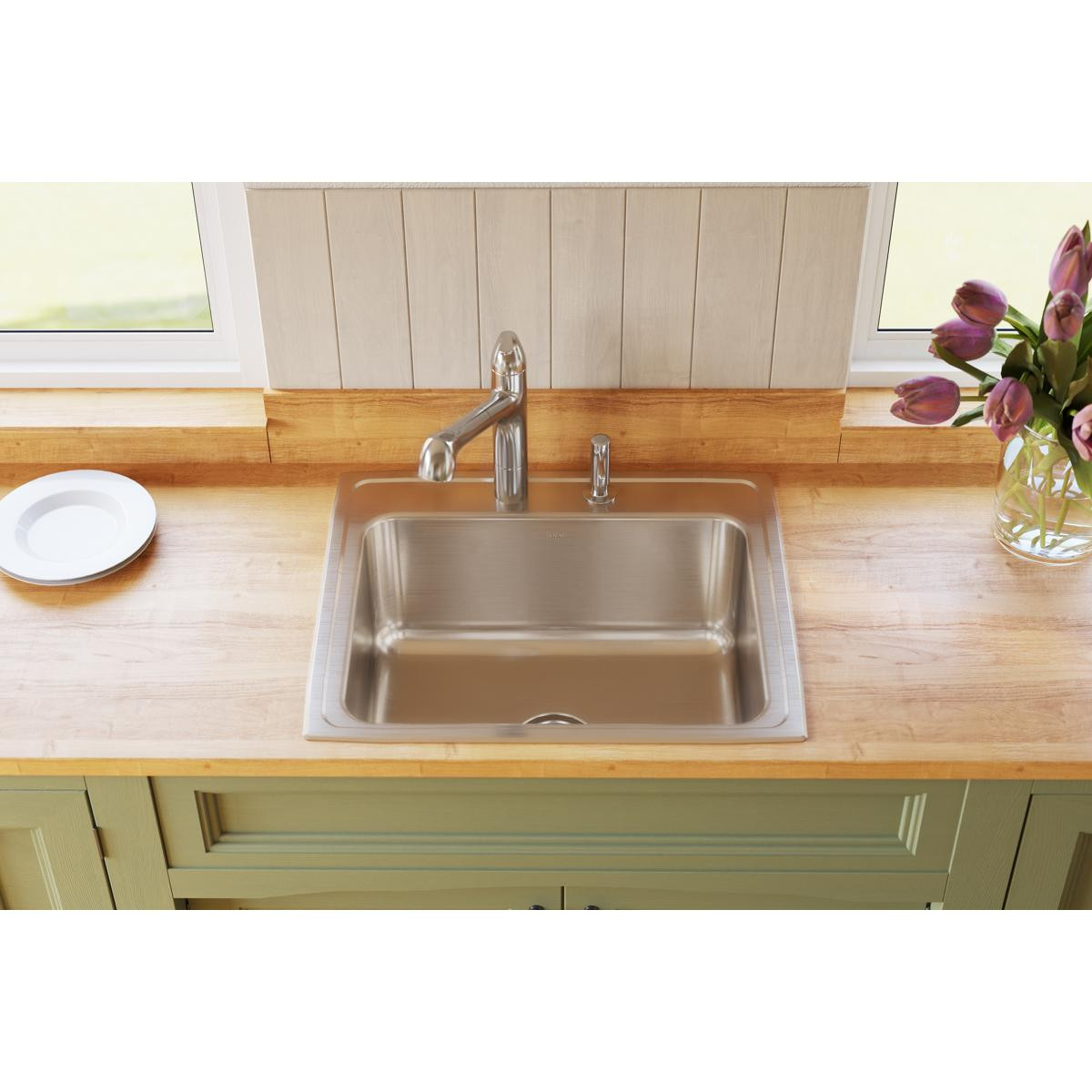 Elkay Lustertone Classic Stainless Steel 25" x 21-1/4" x 10-1/8" MR2-Hole Single Bowl Drop-in Sink