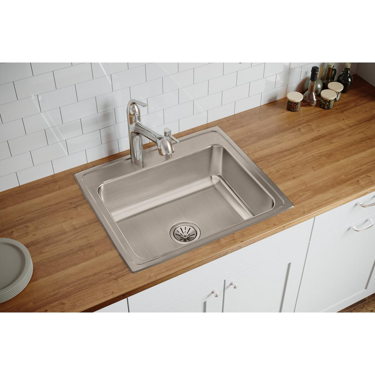 Elkay Lustertone Classic Stainless Steel 25" x 21-1/4" x 7-7/8" 2-Hole Single Bowl Drop-in Sink with Quick-clip