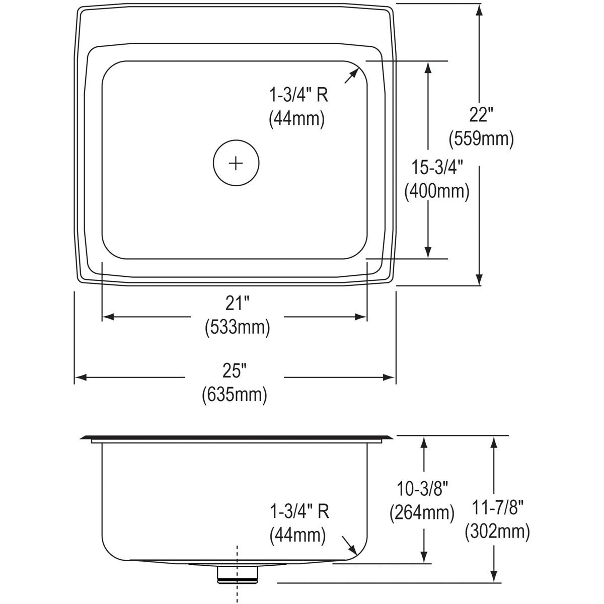 Elkay Lustertone Classic Stainless Steel 25" x 22" x 10-3/8" Single Bowl Drop-in Sink with Perfect Drain