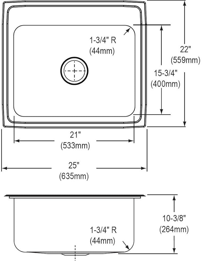Elkay Lustertone Classic Stainless Steel 25" x 22" x 12-1/8" 3-Hole Single Bowl Drop-in Sink with Quick-clip