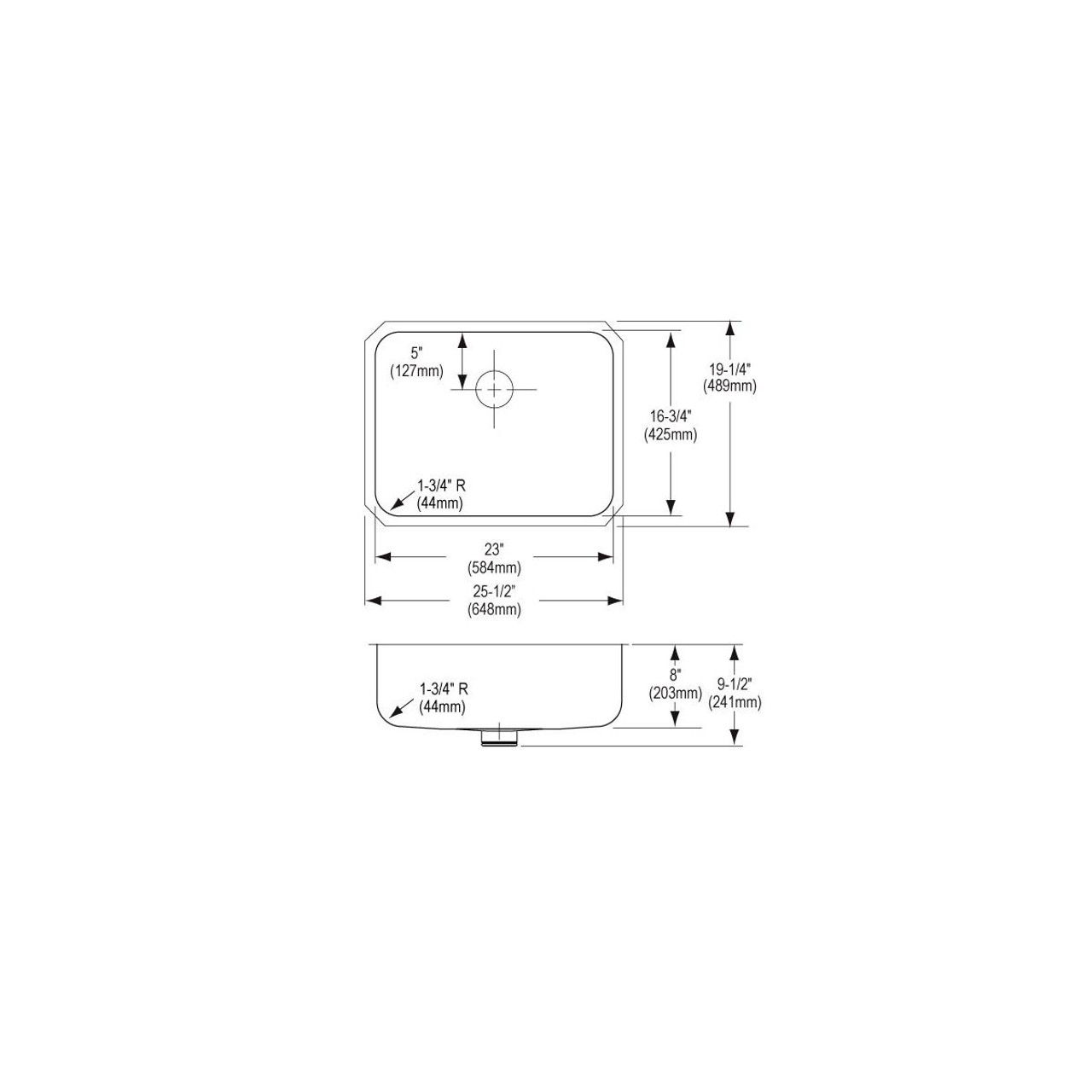 Elkay Lustertone Classic Stainless Steel 25-1/2" x 19-1/4" x 8" Single Bowl Undermount Sink with Perfect Drain