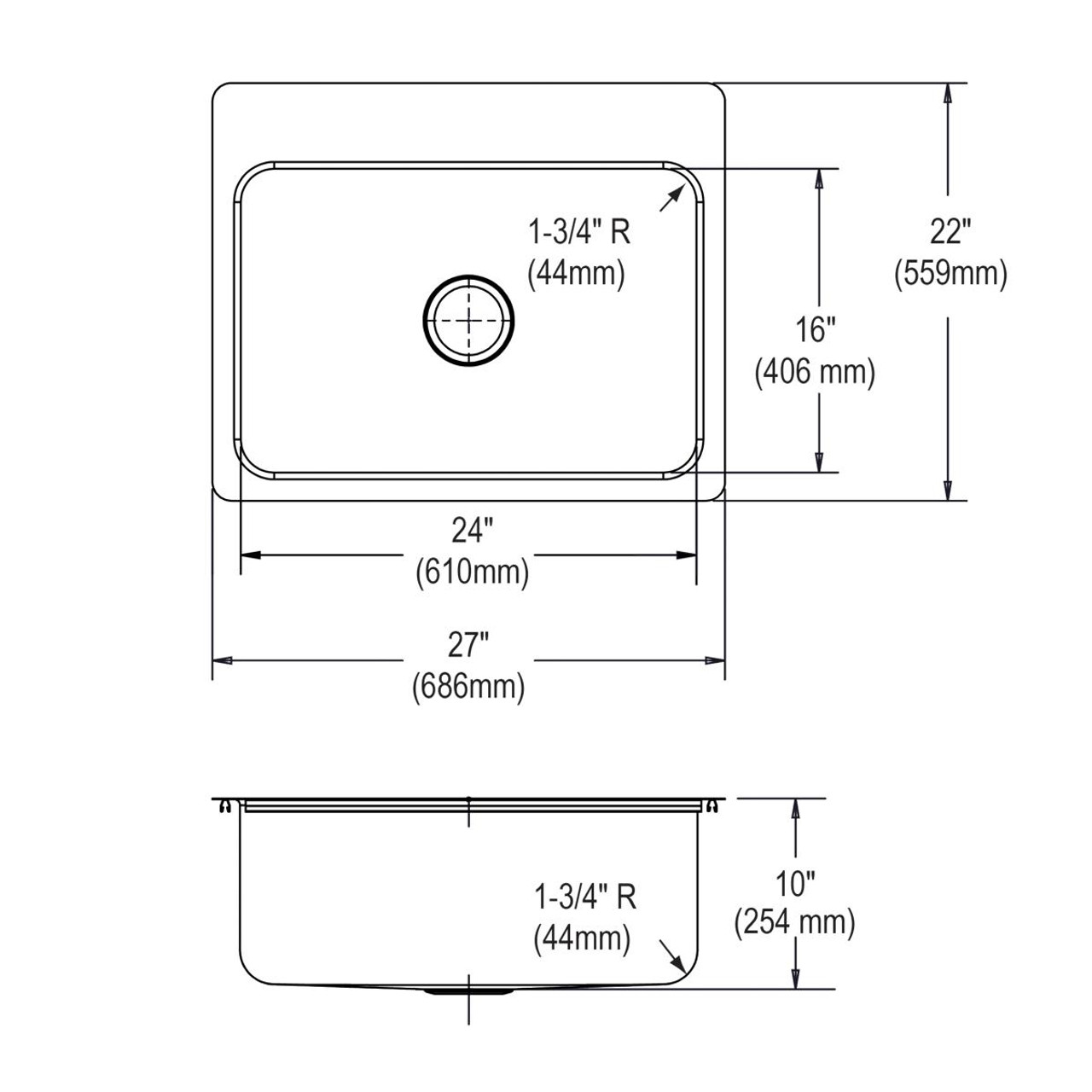 Elkay Lustertone Classic Stainless Steel 27" x 22" x 10" 4-Hole Single Bowl Dual Mount Sink